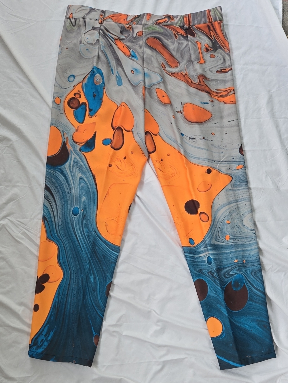 Men's GROOVY pants With Blue Aquatic Imagery And Yellow/Orange Abstract Shapes - Picture 10 of 13